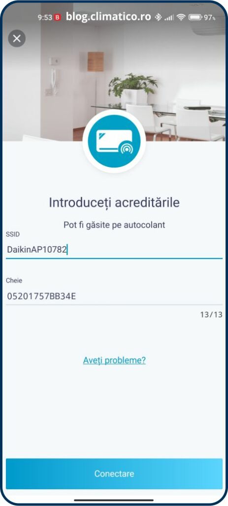 Configurare aplicație de control prin WiFi Daikin Onecta