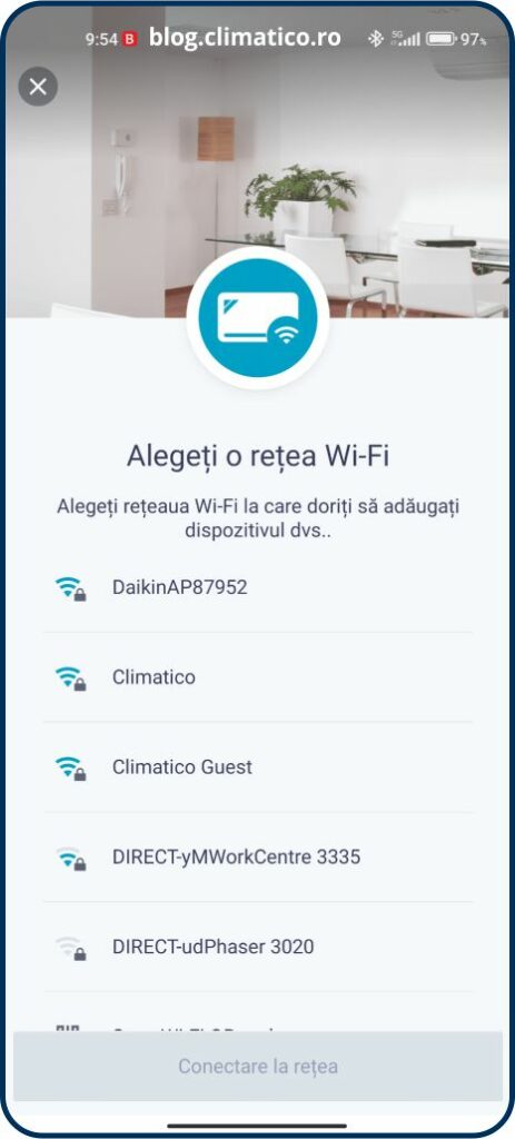 Daikin Onecta - selectare retea wifi
