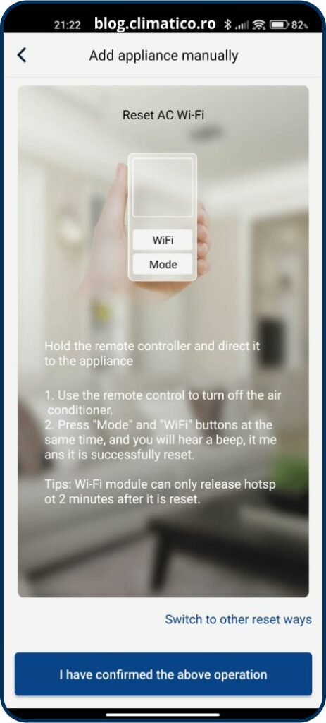 Configurare aplicație de control prin WiFi Gree+