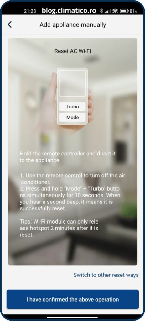 Configurare aplicație de control prin WiFi Gree+
